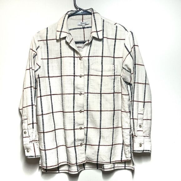 Madewell Flannel Oversized Ex-Boyfriend Plaid Flannel Shirt Womens Sz S - Picture 2 of 7